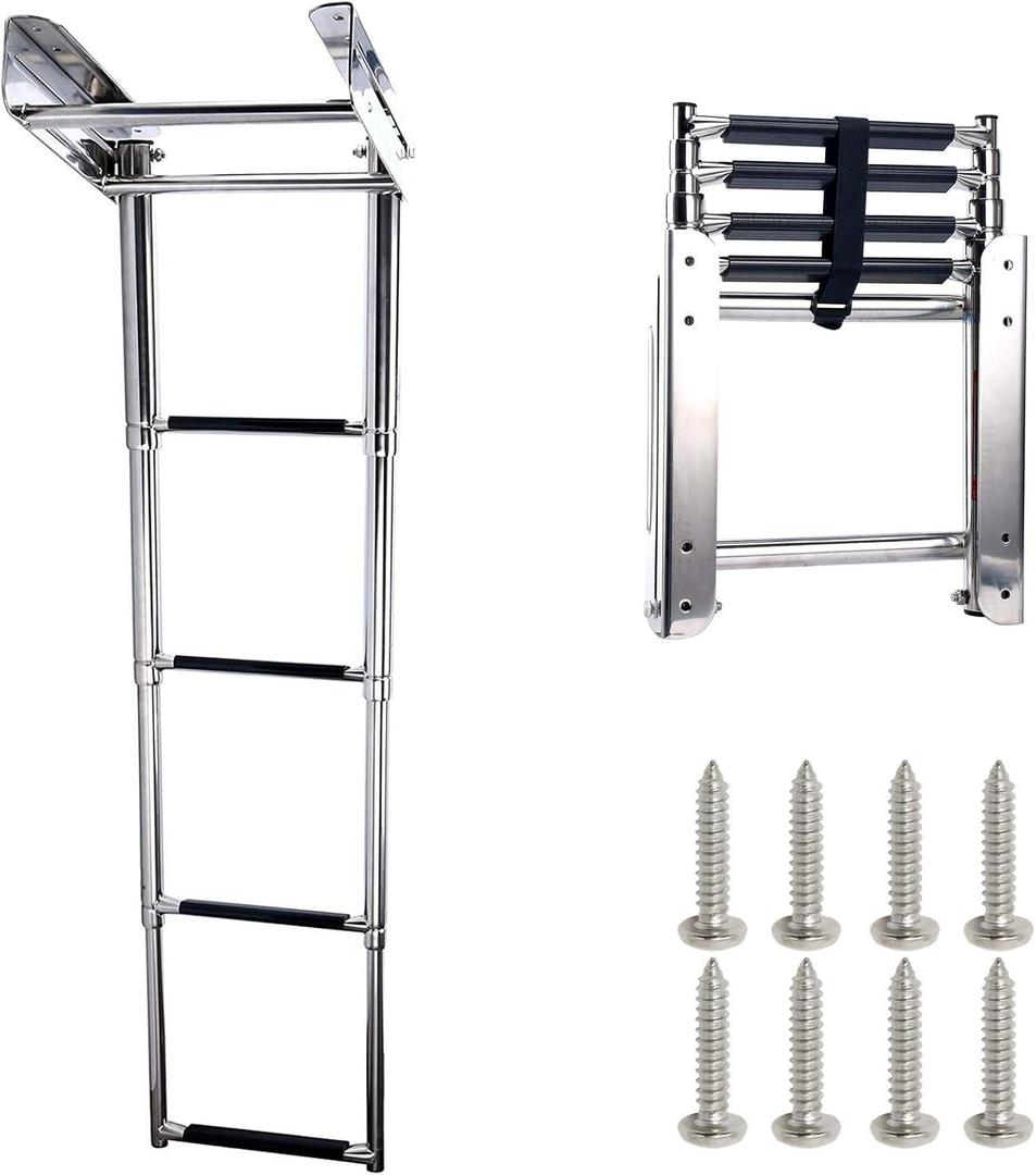 Amarine-made 4-Step Stainless Steel Under Platform Slide Mount Boat Boarding Telescoping Ladder - FBA (A)