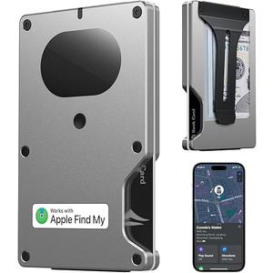 Wallet for Men, Air Wallet Build in Airtag Chip, Smart Wallet Compatible with Apple Find My iOS Only, Minimalist Front Pocket Wallet RFID-Blocking Card Holder with Money Clip (Grey)