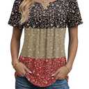 Zeagoo Short Sleeve Shirts for Women Vneck T-Shirt Boho Work Blouses Summer TunicTops for Leggings Dressy Casual S