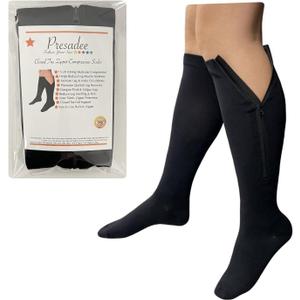 Presadee Closed Toe 15-20 mmHg Zipper Moderate Compression Leg Circulation Socks (Black, S/M)