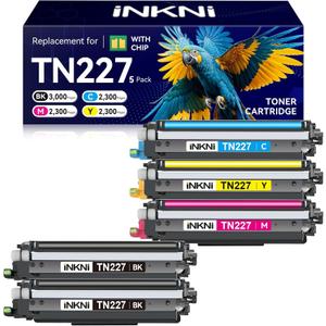 TN227 tn-227bk/c/m/y high Yield Toner Cartridge 5 Pack(with chip) Compatible Replacement for Brother tn227 tn227bk tn223 Toner for HL-L3270CDW MFC-L3770CDW MFC-L3710CW HL-L3290CDW MFC-L3750CDW Prints