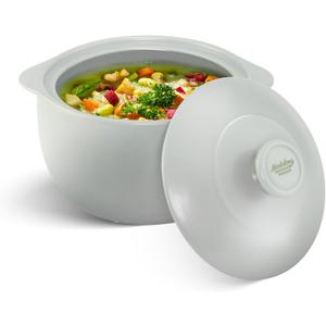 MINH LONG 1-Qt Porcelain Dutch Oven with Lid  Lead & Cadmium Free, Oven Safe to 482F, Heat Retention, Clay Pot for Cooking on Gas & Infrared Cooktop, Use to Marinate, Cook, Bake, Refrigerate & Serve (Vesta - Grey)