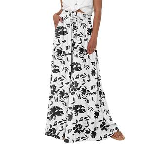 BTFBM Women Casual High Waist Wide Leg Pants 2026 Spring Summer Long Palazzo Pants Pocket Lounge Beach Vacation Clothes(Print Black, Large)