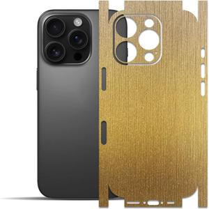 IPG Decal Made for iPhone 16 Pro Decorative Carbon Fiber Vinyl Back and Sides Full Protection Anti Scratch Skin Guard - 3D Surface - Easy to Install for 16ProBG (Brushed Gold)