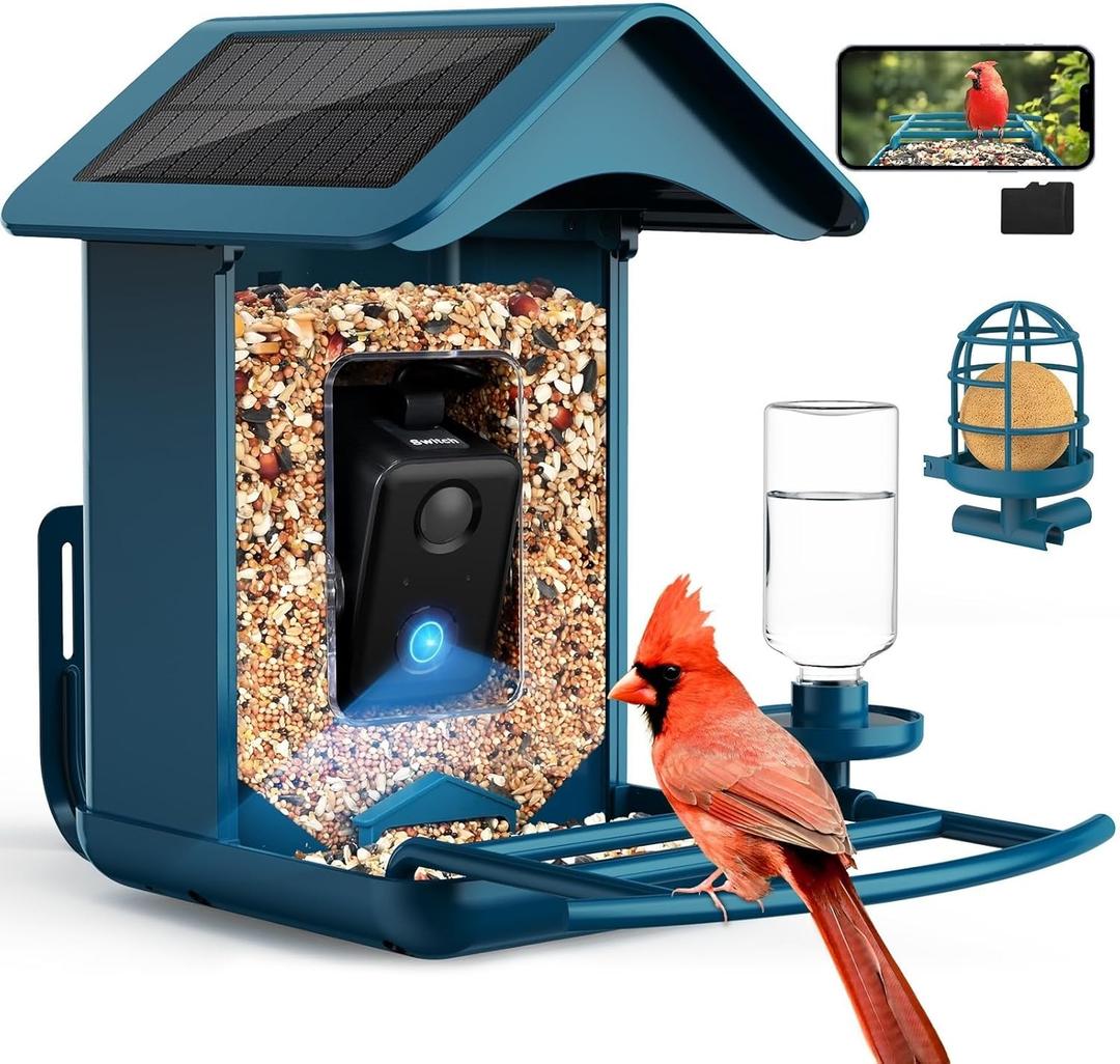 BIRDLEGEND BL01 Bird Feeder with Camera Solar Powered, Free AI Smart Camera Bird Feeder with 64GB Card DIY Add-ons 1080P Live Auto Capture Videos Pictures, Gifts for Birdlover Mom Dad, 2.4GHz WiFi (Blue)