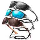 Foliful Polarized Sports Sunglasses for Men, Mens Sunglasses Wrap Around UV400 Protection for Cycling Fishing Driving, Gray/Ice Blue/Coffee