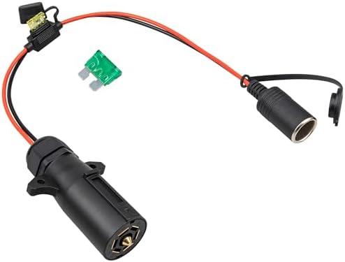 Oyviny 7 Pin to Cigarette Lighter Adapter 7-Way Power Access, 12AWG Pure Copper 12V Power Adapter with 20A 30A Fuse for Car Refrigerator Cooler Air Compressor Get Power from 7 Pole Truck Plug, 1.35FT