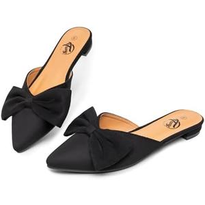 Trary Women's Black Bow Pointed Toe Mules, Modern Mule, Size 8.5