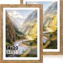 iRahmen 14x20 Picture Frame Set of 2, Brown Rustic Wood Poster Frame with Plexiglass, Display 12x18 Pictures with Mat or 14 x 20 Without Mat for Horizontal or Vertical Wall Mounting