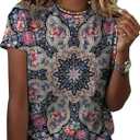 Mandala Shirt for Women Lotus Flower Graphic Tees Short Sleeve Casual Mandala T Shirts Tops (Small, Floral)
