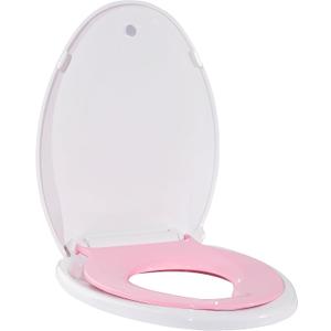 Elongated Toilet Seat, 19" Toilet Seat with Potty Training Seat for Kids, Quiet Close Hinges, Safe PP Material, Easy Install for Family Bathrooms, Pink