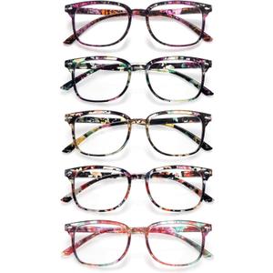 5 Pack Reading Glasses Blue Light Blocking for Women,Computer Readers with Spring Hinge