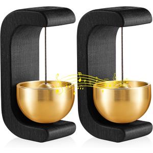 Zonon 2 Pcs Magnetic Wooden Wind Chime Doorbell Decoration Shopkeepers Bell for Door Opening C Shape for Housewarming Gift Refrigerator Room Garden Restaurant (Black)