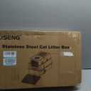 Stainless Steel Litter Box with Lid, High Sided Enclosed Metal Litter Box for Big Cats, Easy Cleaning Anti-Urine Leakage, Non-Sticky Cat Box, Front Entry Top Exit KittyBox, Includes Mat & Scoop