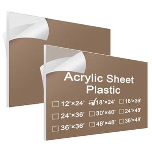 Roowest 2 Pcs 18 x 24 Inch, 3/16 Inch Thick Clear Acrylic Sheet Plastic Sheet Cut to Size Acrylic Board Panel for Craft Engraving Display