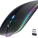 Wireless Bluetooth Mouse, Rechargeable, LED, Silent, Ultrathin Design (Bluetooth 5.2 and 2.4GHz USB Receiver) | Portable Computer Mouse for Laptops, iPads, MacBooks and Apple Devices (Black)