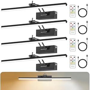 YAYIT 6 Colors Picture Lights for Wall, 16in Battery Operated Picture Light Rechargeable with Remote Timer, Dimmable Art Light for Wall Painting, Display, Gallery, 4 Pack (Black)