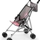 Bayer Design Doll Stroller - Foldable Buggy with Bag & Belt, Grey Pink, 18 inches
