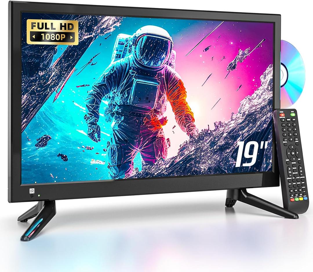 Desobry 19 INCH TV with DVD Player Built in 1080P LCD TV DVD Player Combo with HDMI USB Monitor for Home, Kitchen, RV Camper, or Office,