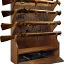 Four Gun Wooden Gun Display Rack with Cabinet Storage Compartment and Soft Pad for Rifle Accessories Shotgun Rifle Rack for Wall Mount Home Indoor Decor, Deer Pattern