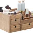 KIRIGEN Wood Makeup Organizer with 3 Drawers, Tabletop Cosmetic Organizer and Jewelry Storage Box, 8 Compartments for Vanity, Dresser, Bathroom Counter, Brown, HZG-DBR