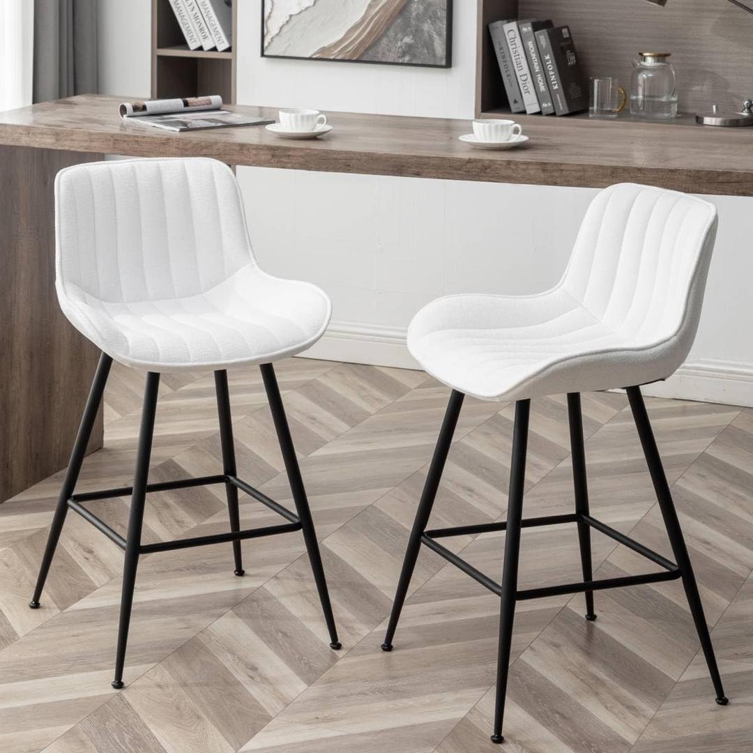 24 Bar Stools Set of 2 Modern Barstools White Bar Stools with Fabric Upholstery Counter Height Bar Stools with Low Back Stools for Kitchen Counter, Bar, Pub, Cafe (White).