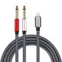 Lightning to Dual 6.35mm 1/4" TS Mono Stereo Y-Cable Splitter Lightning to Dual 1/4 inch Audio Cable Compatible for iPhone14/13/12/11/X/8/7/iPad,Amplifier, Speaker, Headphone, Mixing Console 20Feet (20FT)