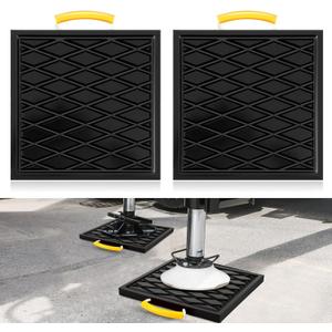 Rv Jack Blocks Pads Stabilizing Outrigger Pads Black Rv Leveling Stackable Waterproof Handle for Tow, Service Truck, Trailer, Crane, Wrecker Landing Gear(2 Pcs,12 x 12 x 1 Inches)