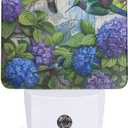 Led Night Light, Floral Hydrangea Hummingbird Decorative Plug in Nightlights,with Smart Auto Dusk to Dawn Night Light for Bedroom, Kitchen, Nursery, Bathroom