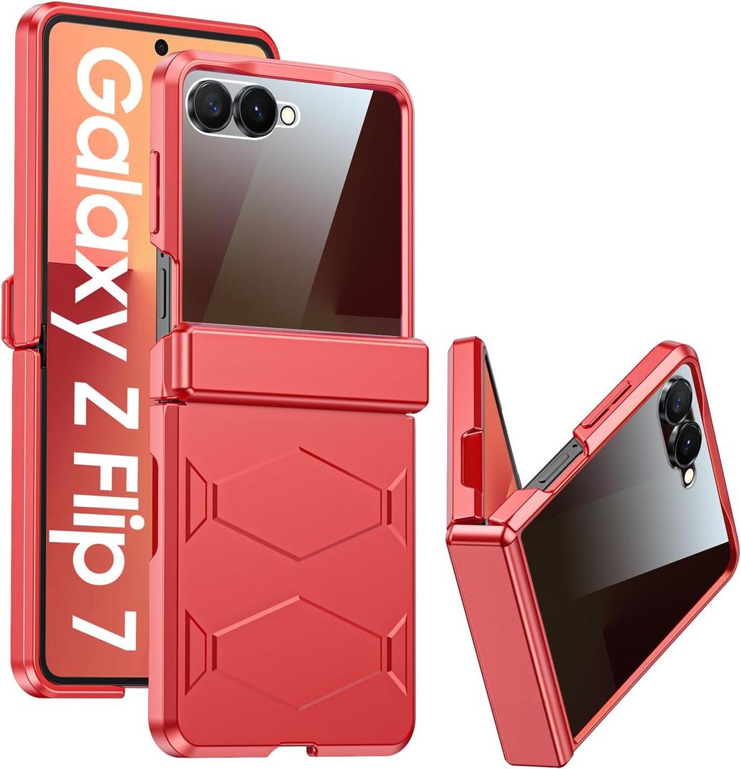 GooseBox for Samsung Galaxy Z Flip 7 Case,Built-in Privacy Screen Protector&Hinge Protection Shockproof All-Inclusive Smartphone Cover for Samsung Galaxy Z Flip 7(Coral Red)