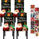 Christmas Chair Covers Set of 4 Santa Claus Snowman Christmas Tree Design Stretch Dining Chair Slipcovers Washable Universal Seat Protectors for Holiday Party, Kitchen, Banquet, Home Decoration