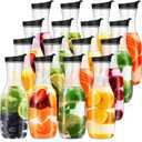 Skylety 16 Pcs 50 oz Clear Water Carafe with Flip Top Lid, Plastic Juice Containers Mimosa Bar Supplies Beverage Pitcher for Water, Juice, Iced Tea, Milk, Lemonade and Other Beverages (Black)