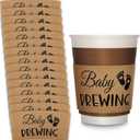 Newtay 50 Counts Baby Cup Baby Is Brewing Coffee Sleeves Shower Coffee Cups Sleeves Disposable Halloween Party Decorations for Hot Cold Drink 12 16 or 20 oz Paper Cup