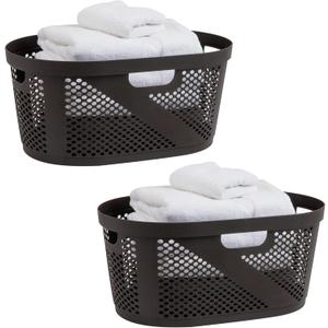 Mind Reader 40L Laundry Basket, Clothes Hamper, Premium Wicker Design, Plastic, 23"L x 14.5"W x 10.5"H, Set of 2, Brown