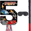 Race Car Piata Pull String Cars Piatas for Birthday Party Decorations Number 2 3 4 5 6 with Blindfold Stick Small Red Black Racing Theme 2nd 3rd 4th 5th 6th Party Supplies(Number 5)