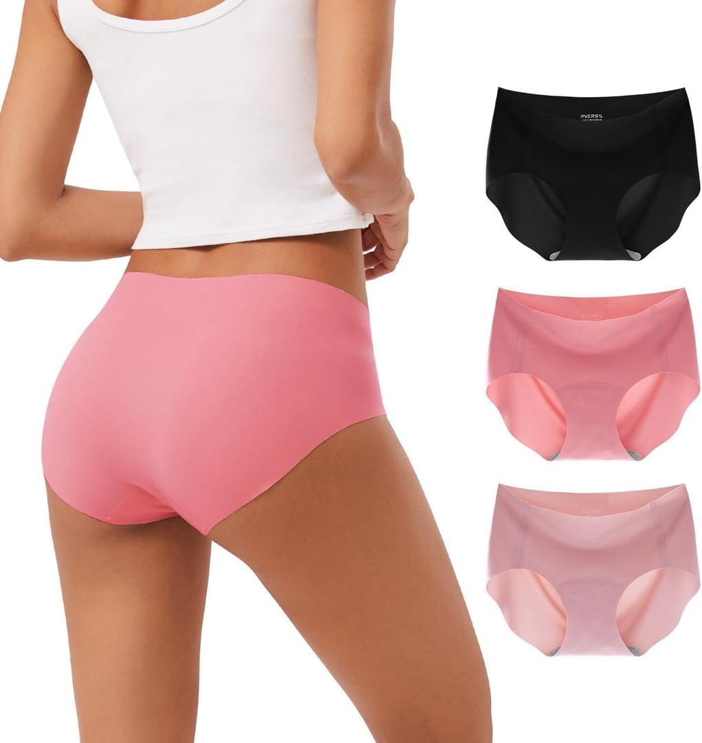 INNERSY Women's Seamless No Show Hipster Panties Invisible Light Underwear 3-Pack, Large, Berry Night
