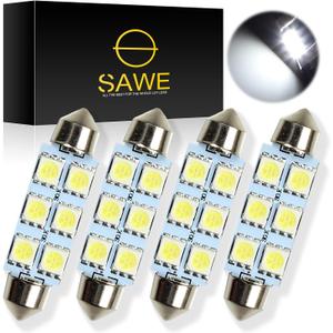44MM 6-SMD 5050 Festoon Dome Map Interior LED Light Bulbs Lamp For 6411 578 211-2 212-2 (4 pieces) (White)