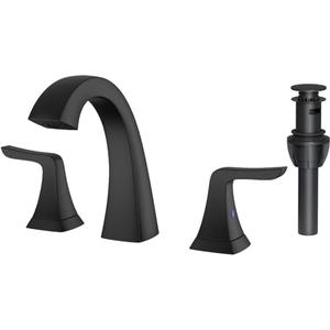 Bathroom Sink Faucet, Black Bathroom Faucets, Widespread Bathroom Faucet for Sink 3 Hole - 2-Handles Faucet with Pop Up Drain Assembly and 2 Water Supply Lines Faucets for RV Bath Vanity