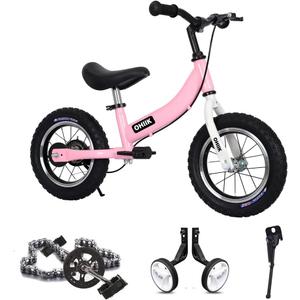 Balance Bike 2 in 1 for Kids 2 3 4 5 6 7 Years Old,Balance to Pedals Bike,12 14 16 inch Kids Bike,with Pedal kit,Training Wheels,Brakes (Pink)