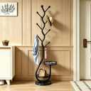 Metal Standing Coat Rack, Small Space Coat Rack Freestanding Hanger Coat Stand with Natural Metal Base & 8 Hooks, Tree-Shaped Coat Rack for Entryway, Hallway, Bedroom, can Hang Clothes, Hats (Black)