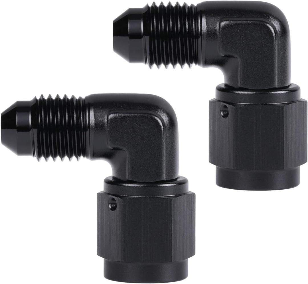 3AN Female to 3AN Male Flare 90 Degree Elbow Swivel Fitting Adapter Coupler Aluminum Black 2PCS
