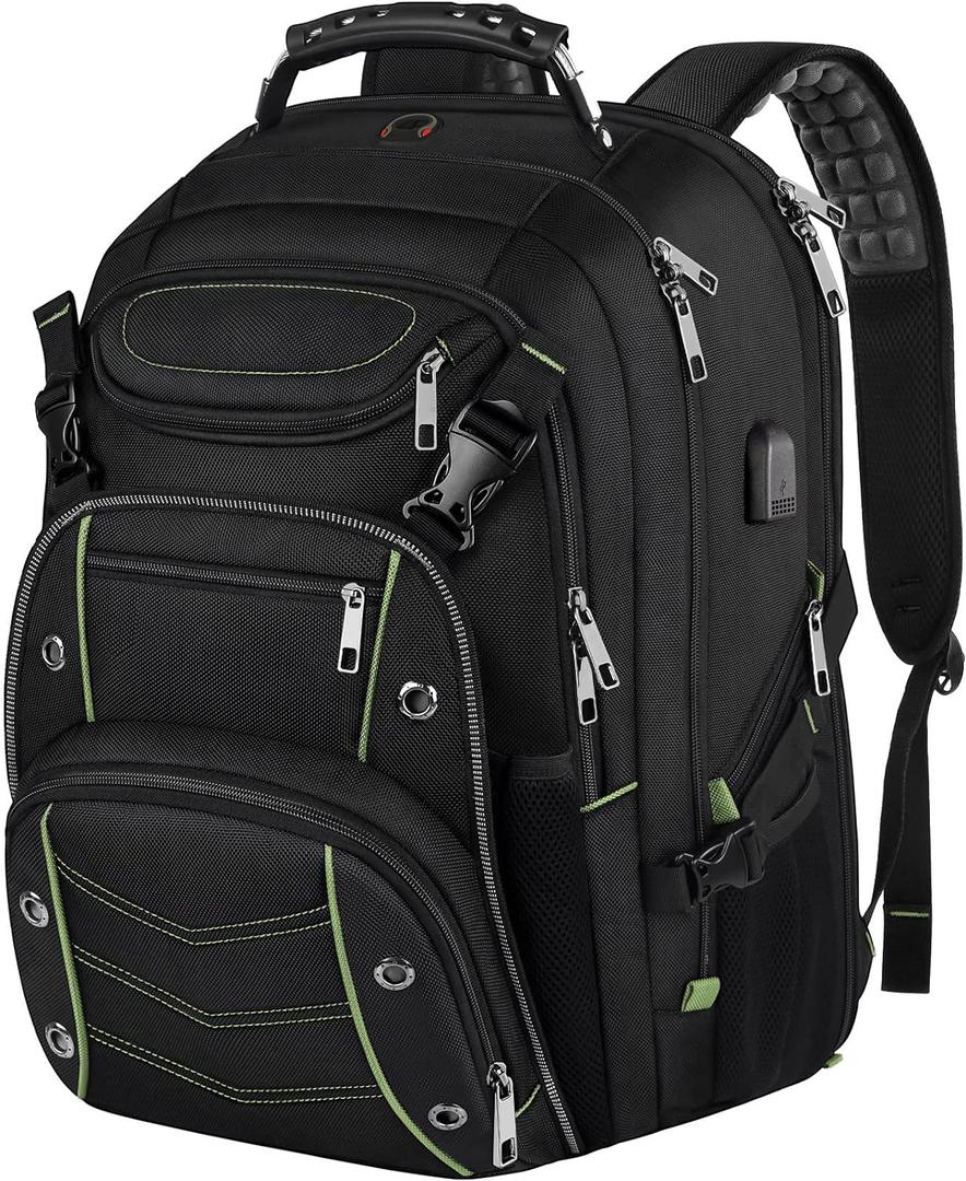 VECKUSON 18.4 Inch Laptop Backpack for Men and Women, 55L Extra Large Gaming Laptops Backpack with USB Charger Port, TSA Friendly Flight Approved and RFID Anti-Theft Pocket (Green)