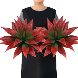Ttranewsoo Artificial Agave Plants,Large UV Resistant Fake Agave Planters for Indoor and Outdoor Decorating Tropical Plant Succulents Greenery Indoor Decor (2Pack,18" Red)