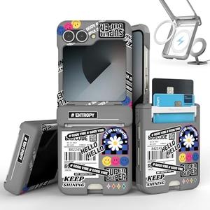 VVUPIC Galaxy Z Flip 6 Case with Sticker Printed Design, Dual Card Slot, Hinge Protection, Shock-Absorbing Slim Protective Case, MagSafe Compatible