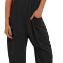 Muchpow Women's V Neck Sleeveless Jumpsuits Spaghetti Straps Harem Long Pants Overalls With Pockets (Large, Black)