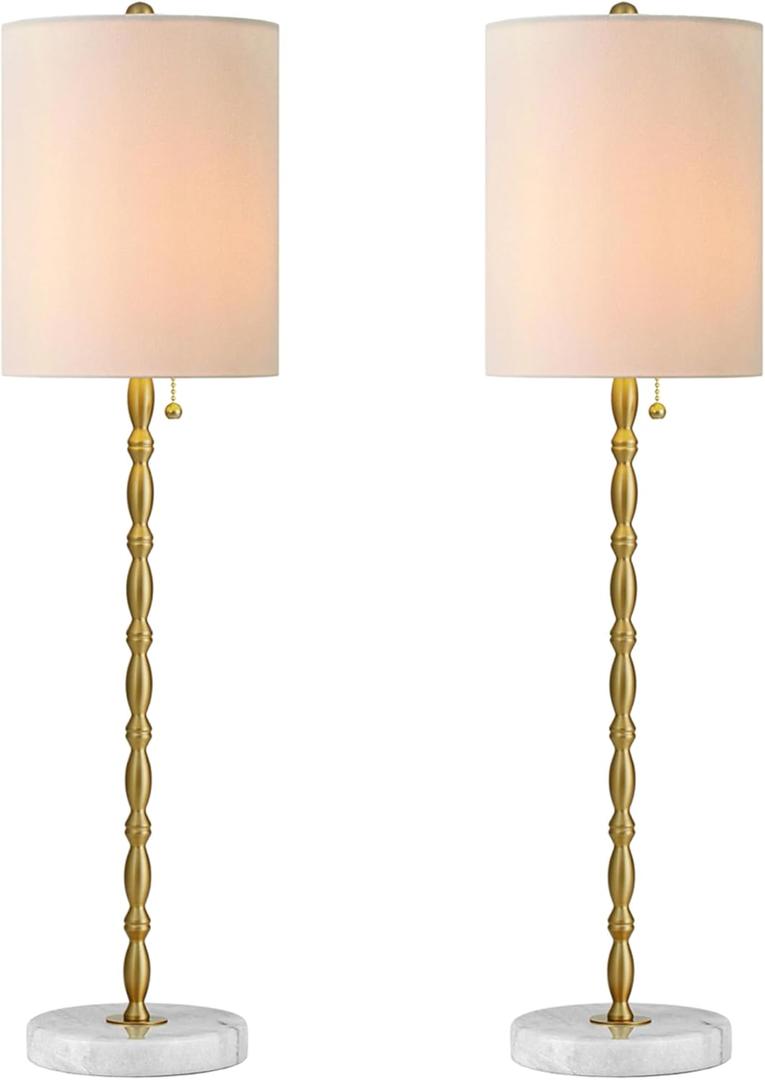 Buffet Lamps Set of 2 Elegant 28.5" Tall Table Lamps with Marble Base Brass Finish Stem and Linen Shade for Living Room Dining Room Entryway Farmhouse Lighting Decor