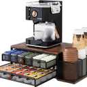 Coffee Bar Organizer, 60 Capacity K Cup Organizer for Countertop, 2 Tier Sliding Coffee Pod Storage Drawer with Disposable Cup & Lid Holder, Black