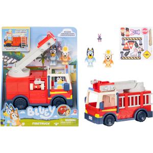 Bluey Firetruck Toy Playset with Firefighter Bingo, Bluey & Bob Bilby, Toddler Fire Truck w/ Spinning Ladder, Water Hoses for Kids Ages 3+