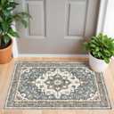 Washable Oriental Area Rug - 2x3 Rugs for Living Room Soft Carpet for Bedroom Waterproof Floral Distressed Indoor Stain Resistant Non-Shedding Floor Carpets (Blue, 2x3)