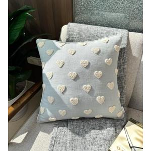 VAGMINE Hand Embroidered Valentines Day Gift Throw Pillow Cover - 18x18 Robins Egg Cotton - French Knotted Hearts